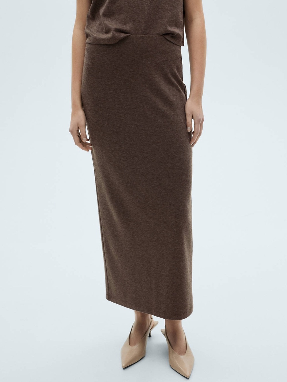Mango MNG - NWT Brown Knit Maxi Skirt Pencil Style